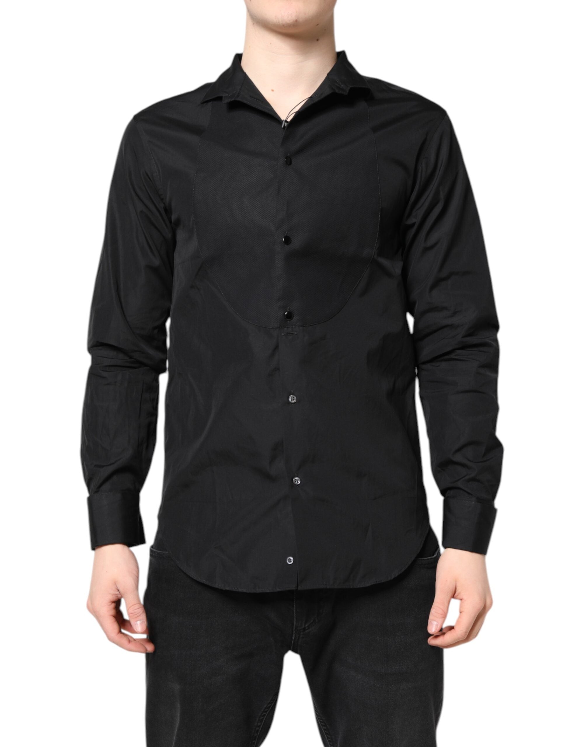Emporio Armani Black Cotton Long Sleeve Men's Formal Dress Shirt